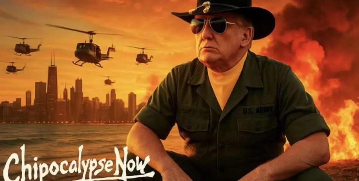 Source Trump Social. Chipalypse now with True dressed as air cav leader from the movie Apocalypse Now.